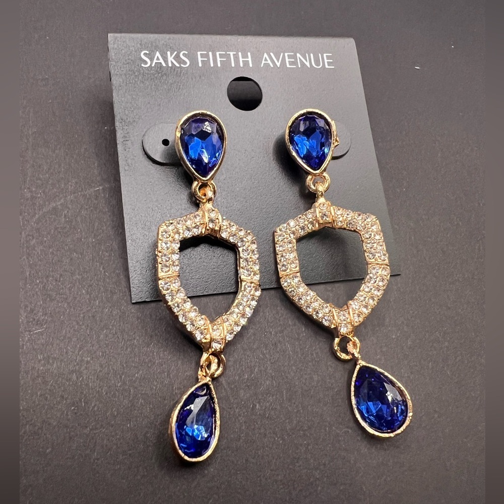 Saks Fifth Avenue Gold and Blue Geometric Earrings - Picture 4 of 7